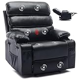 PU Leather Recliner Chair with Heat & 8-Point Massage, Extra Wide Manual Recliner for Adults, q235 Steel Frame, Side Pockets, 1.5X Comfort Arm & Back, Lazy Boy Sofa for Living Room or Bedroom - Black