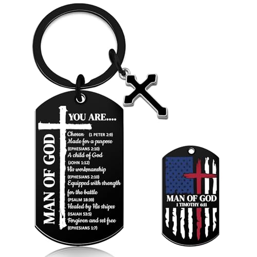Christian Gifts for Men Bible Verse Keychain for Men Cross