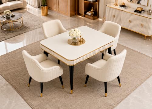 Image of WOODEN SPACE 4 Seater Wooden Dining Table Set | Urban Marble Top Dining Table with Chairs for Dining Room & Kitchen (Modern Zyro Beige) (54 x 36 x 30 inch)