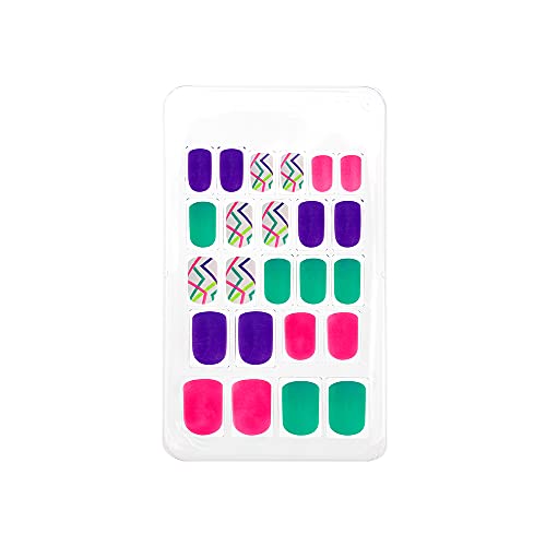 Unha postiça Infantil Neon Party, KISS NEW YORK, Rosa, pacote de 24