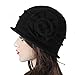 ZLYC Women Wool Cloche Bucket Hat 1920s Vintage Dress Winter Hats with Flower Accent (Floral Black)