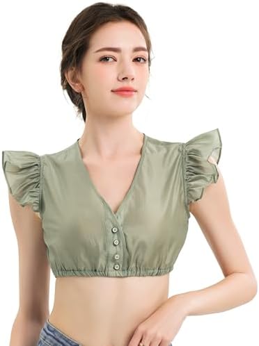 Dirndl Bluse Damen Dirndlbluse Spitze Weiß Trachtenbluse Oktoberfest Outfit | Dirndl Bluse Damen Trachtenblusen Kurzarm V-Ausschnitt Modern Bluse Transparent Hochgeschlosse
