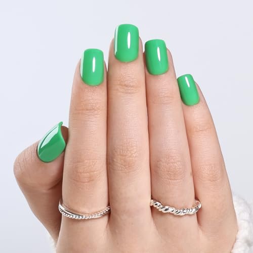 Green Press On Nails Square - Green Short Square Fake Nails, Pres...