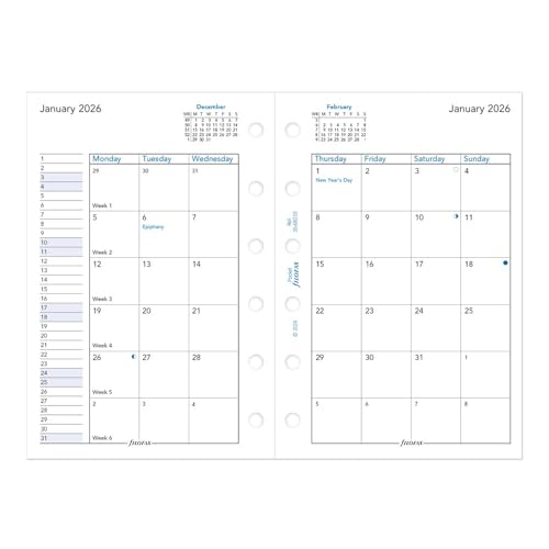 Filofax - Filofax Calendar Diary Refill, Pocket Size, Month-to-View, White Paper, English, 2026 (C68210-26)