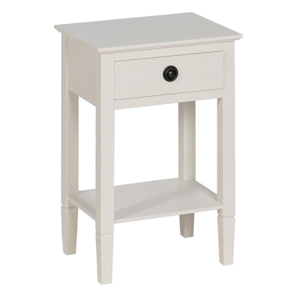 LOLAhome Mesita de Noche con 1 cajón y Estante Blanco Roto de Madera de 40x30x61 cm