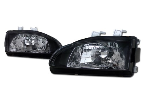Topline Autopart Jdm Crystal Black Clear Head Lights Lamp Left+Right Pair K2 92-95 Honda Civic Eg