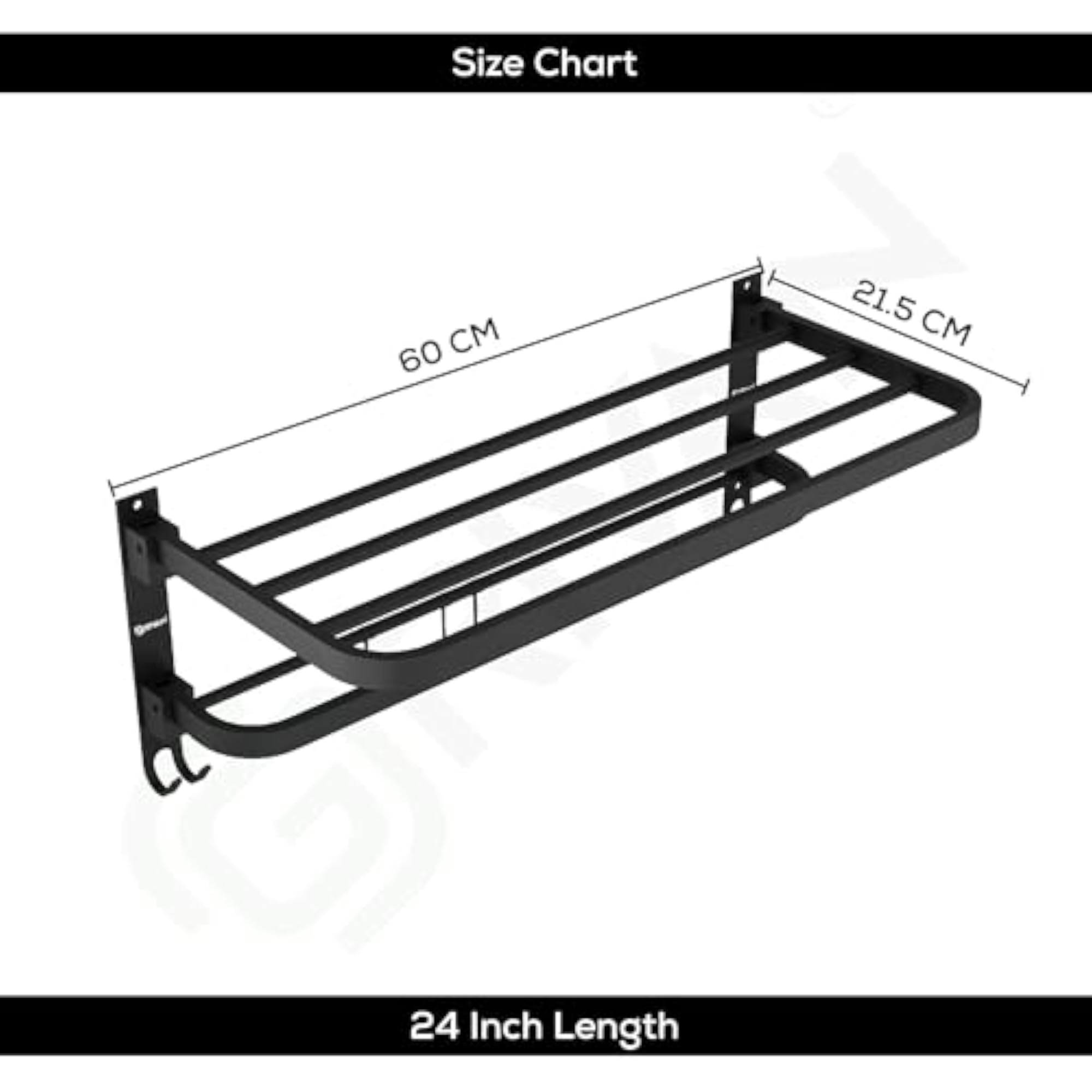Stainless Steel Towel Rack with Hooks, 24 Inch