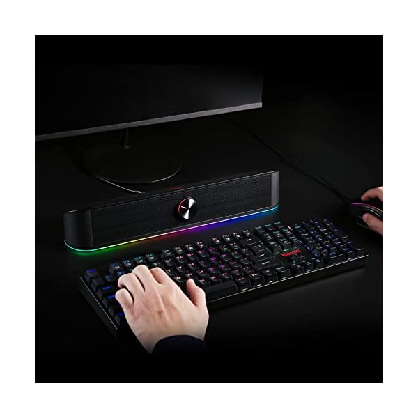 Redragon GS560 Adiemus RGB Desktop Soundbar, 2.0 Channel Computer Speaker with Dynamic Lighting Bar Audio-Light Sync/Display, Touch-Control Backlit with Volume Knob, USB Powered w/ 3.5mm Cable - Image 9