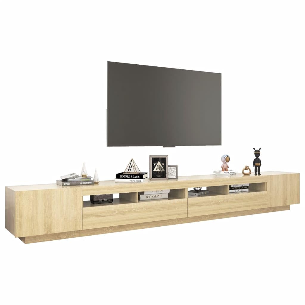 Szafka pod telewizor dąb Sonoma 300 x 35 x 40 cm, wytrzymała szafka pod telewizor z oświetleniem RGB LED, konsola medialna do salonu, nowoczesna, uniwersalna podstawka pod telewizor