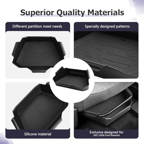 Image of LUWU 2-Pack Under Seat Storage Box Compatible with 2021-2024 2025 2026 Ford Maverick Accessories Center Console Organizer Armrest Console Secondary Storage Box Insert Tray ABS Material Black