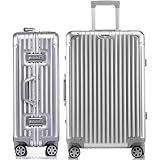 [LNMLAN] スーツケース アルミ・マグネシウム合金ボディ キャリーケース 機内持込 キャリーバッグ TSAロック付き 頑丈 軽量 静音 大容量 ビジネス 旅行出張 1801 (シルバー, Sサイズ/1-3泊/35L/機内持込)