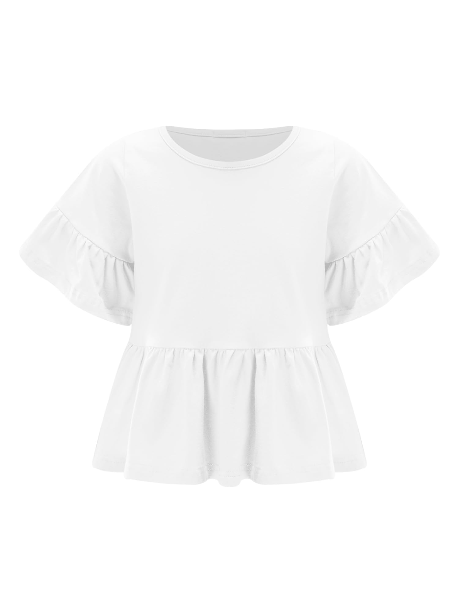 Freebily Camiseta Verano Niña Camiseta De Color Sólido De Algodón Top Manga Corta Volantes Blusa Elegante Camiseta Casual Camisetas De Verano
