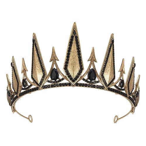 SWEETV Gothic Crowns for Women Black Tiara Queen Crown Witch Hair Accessories for Costume Halloween Prom Party， Gold