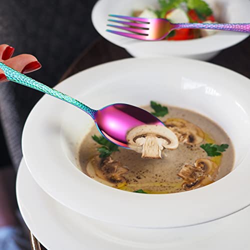 A · HOUSEWARE Hammered Silverware Set Rainbow Stainless Steel Flatware 40 pieces Dinning Utensils Service for 8 include Knife Fork Spoon Durable Easy to Clean by A · HOUSEWARE - Image 7