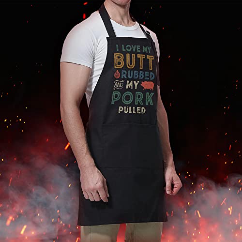 Macorner Funny Cooking Apron Gifts For Men - I Love My Butt Rubbed And My Pork Pulled - Dad Gifts - Birthday Christmas Gifts For Dad Husband Boyfriend Him - Cooking Grilling Bbq Apron #TOP5