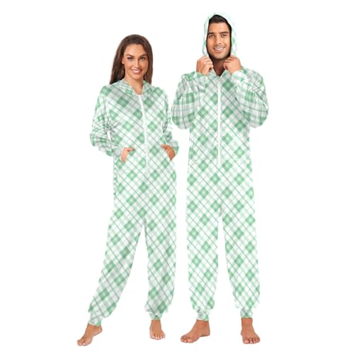 Light Green Plaid Adult Unisex 1 Piecing Pajamas For Women Men Funny Halloween Costumes3