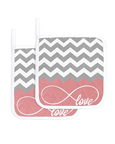 Pot Holders Machine Washable Heat Resistant Potholder, Gray Pink Ripple, Love Infinite Kitchen Potholder Set Trivet For Cooking Baking Camping House With Hanging Loops, Set Of 2 #TOP13