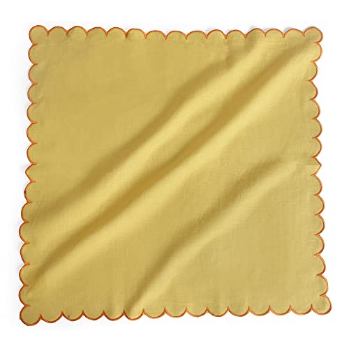 Image of FINGERCRAFT Scallop Edge Cloth Napkins | Set of 6 | 20x20 Inches | 100% Cotton | Table Napkins for Any Occasion | Washable, Perfect for Parties and Everyday Use (Yellow Flax, Set of 6)
