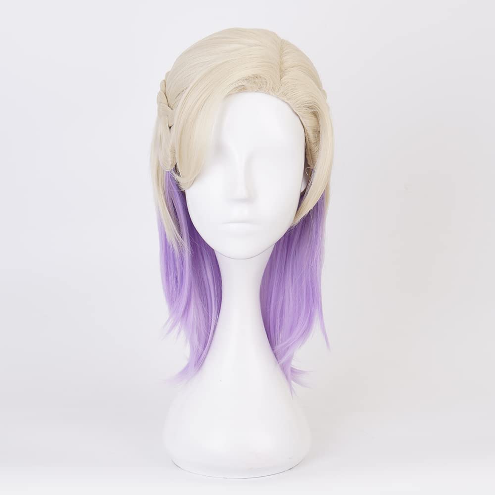 Blonde Mixed Purple Medium Wig for Anime Costume with Straight Heat Resistant Synthetic Hair for Women Halloween Cos Anime Party Comic Con Replacement Wigs - Image 2