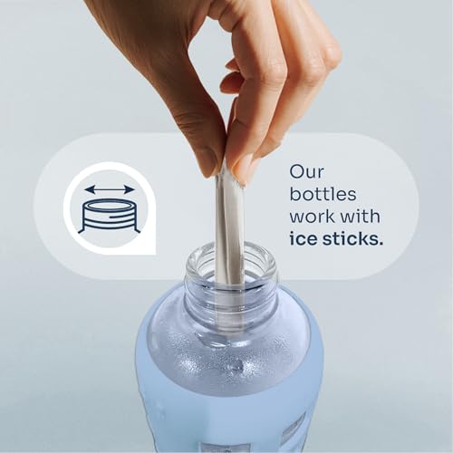 purifyou 40oz / 32oz / 22oz / 12oz Borosilicate Glass Water Bottle with Time & Volume Markers, Silicone Sleeve, Stainless Steel Lid | Reusable Glass Bottle for Water & Juice (22oz Ice Blue)