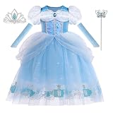 ERGO QUEEN Princess Dresses for Girls Little Kids with Mouse Ears Headband, Blue Princess Costume Cosplay Outfit Birthday Halloween Party Dress Up Age 5-6 Years Blue 2