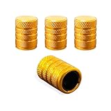 povtii 4 PCS Car Tire Valve Stem Caps, Aluminum Anti Corrosion Tire Air Caps with with Plastic Seal, Universal Leakproof Tyre Stem Cover, Car Accessories for Truck Bike Motorcycle (Golden)