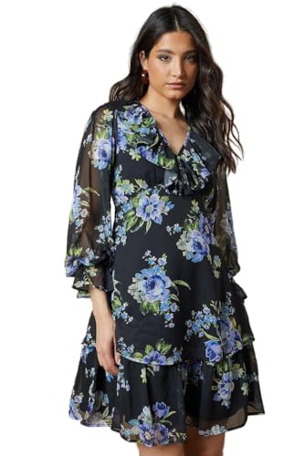 Oasis Ruffle Neckline Chiffon Mini Dress, 8, Black