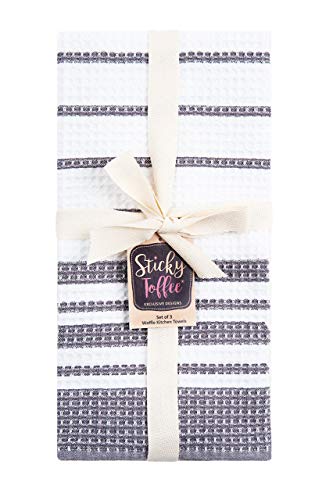 Waffle Kitchen Towels Set Of 3, White And Gray Waffle Weave Dish Towels For Kitchen, Absorbent Waffle Hand Towels, Oeko-Tex Cotton Tea Towels, 28 In X 16 In #TOP5