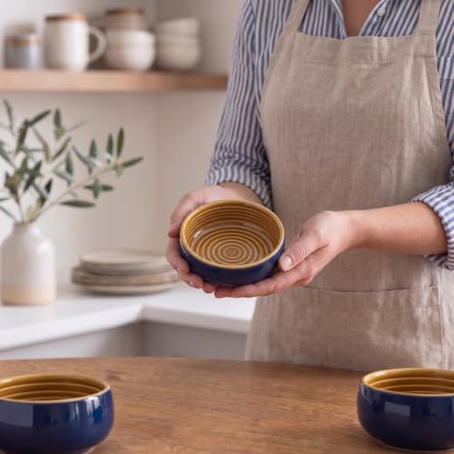 Image of Freakway Indigo & Ocher Spiral Mini Ceramic Bowls (150 ml) Set of 4