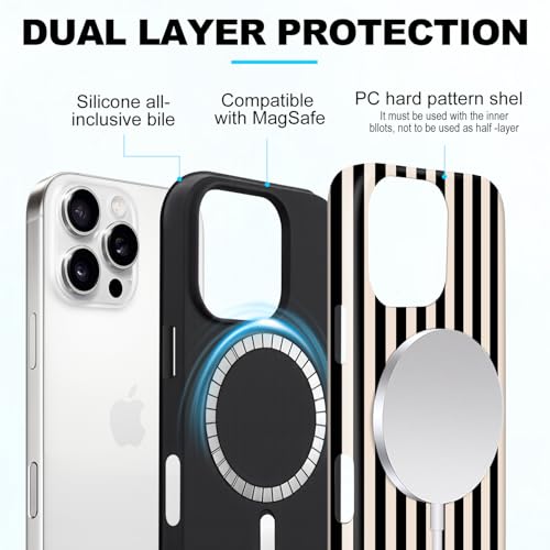 flewfun Magnetic for iPhone 13/14 Case Cute Stripes Phone Case, Shockproof Slim TPU and Hard PC Protective Phone Cover Compatible with MagSafe Designed for Women Girls, Black and White by flewfun - Used condition - Image 3