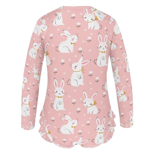 Image of CaTaKu Girls Rash Guard Swimsuit Long Sleeve One Piece Bathing Suit UPF 50+ Toddler Kids Zipper Ruffle Swimwear 3-12Y