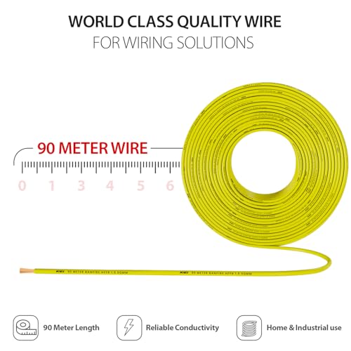 Image of KEI BANFIRE- HFFR 1.5 sqmm 1 Core 99.97% Pure Copper Conductor Heat Resistant Flame Retardant Low Smoke & Halogen - Lead Less House Wire for Domestic & Industrial Electrical Wiring (Yellow,90 Meters)