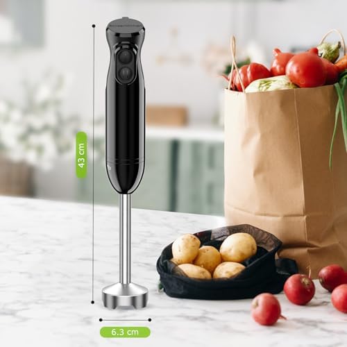 Bild 3 - Bonsenkitchen Pürierstab, Stabmixer Elektrischer, 1000W Pürierstab Edelstahl, 2 Geschwindigkeiten, für Babynahrung, Suppe, Smoothies, Püree, Sauce hand blender, Schwarz, HB3201
