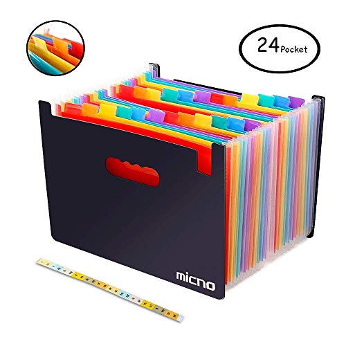 Expanding File Folder/24 Pockets A4 Accordion File Organizer/Multicolor Portable Expanding Wallets/High Capacity Plastic Stand Bag with Colored Tab for Business/Office/Study