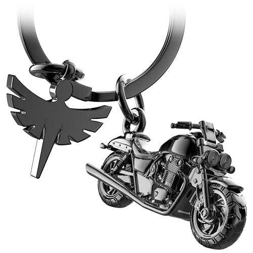 FABACH Portachiavi con angelo custode – regalo angelo portachiavi per motociclisti – regali moto portachiavi portafortuna guida con attenzione, Nero , 1, Moderno