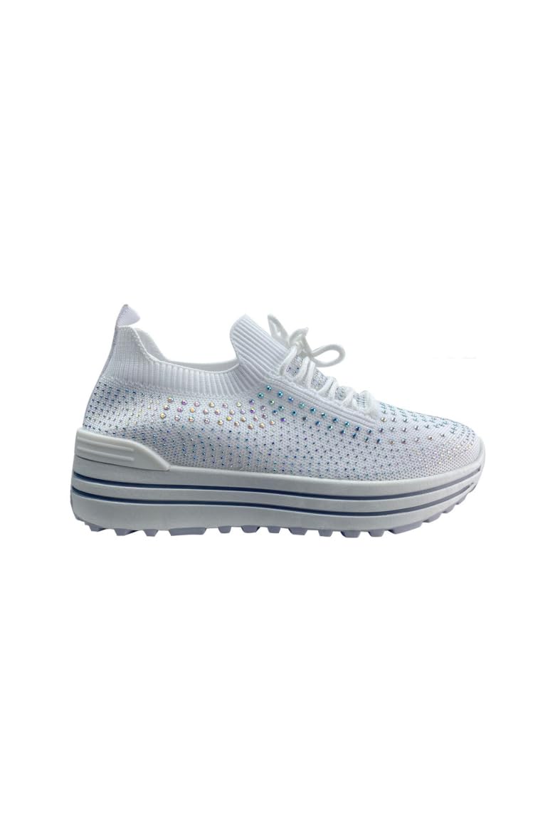 Charcoal Fashion Scarpe da ginnastica da donna con strass glitterati e lacci