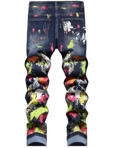 Men's Casual Straight Fit Printed Jeans Denim Pants2