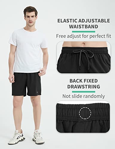 Bvvu Men's Quick Dry Gym Workout Shorts With Pockets 7" Lightweight Running Athletic Shorts For Outdoor Casual Black #TOP1