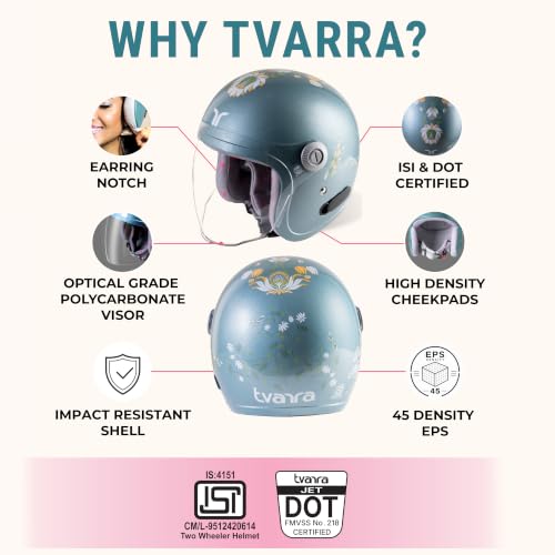 Image of TVARRA Lotus ISI & DOT(USA) Certified Women's Open Face Helmet Design Helmet, Lightweight Material, Crafted for Women, Extreme Comfort fit with Clear Visor