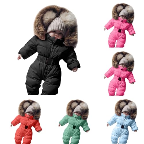 Baby Infant Baby Winter Snowsuit Coat Romper Hooded Double Zipper Fu𝚛 Collar Warm Jumpsuit Boys Girls 6-24 Months