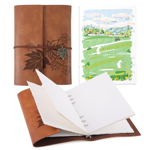 Watercolor Journal, 24 Sheets, 5.5 x 8.1 in, Khaki Leather Cover