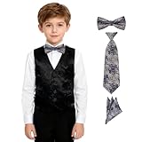 Lycody Toddler Boys Black Vest 5T, Kids Paisley Wedding Suit Vest Set Ring Bearer Outfit, Baby Boys Jacquard Waistcoat for Prom Party