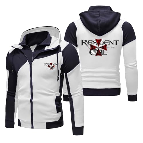 MODRYER Men's Hooded Sweatshirt For Resident Fleece Pullover Hoodies For Evil Zipper Jumper Sweater For Umbrella Warm Thick Winter Jacket Coats Sportswear,White-3XL