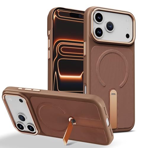 Coque iPhone 13 Pro Max or désert avec support métal et dos effet tissu