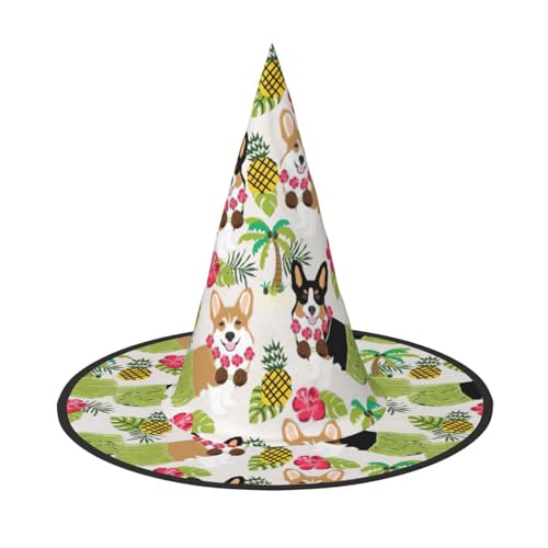 YBGHDAA Corgi - Sombrero hawaiano tropical de verano con estampado de piña, paquete de 2 sombreros de bruja para fiestas, plegables, ligeros, para juegos de rol, para cosplay