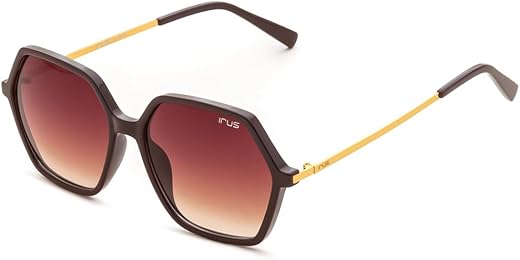 IRUS sunglasses| 100% UV protected | Gradient | Full Rim | Hexagon | Women | Large | Shiny Brown Polycarbonate Frame | Bro...