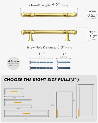 Poignées d'armoire dorées brillantes 9.5 cm 9BUILD Lot de 10 poignées de cuisine 9B0076