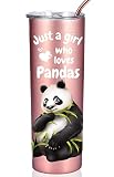Onebttl Panda Gifts for Girls & Women, 20oz Stainless Steel Insulated Wine Tumbler with Straw & Lid A GIRL WHO LOVES Rose Gold
