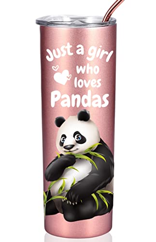 Onebttl Panda Gifts for Girls & Women, 20oz Stainless Steel Insulated Wine Tumbler with Straw & Lid A GIRL WHO LOVES Rose Gold