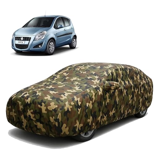 Image of Sulfar 100% Waterproof Car Body Cover Compatible with Mirror for Maruti Suzuki Ritz with Long Lasting Durable Material (Triple Stitched, Full Bottom Elastic, Camouflage Army)